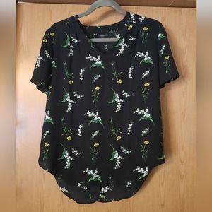 Ann Taylor Factory Short Sleeve Sheer Floral Blouse Size XS